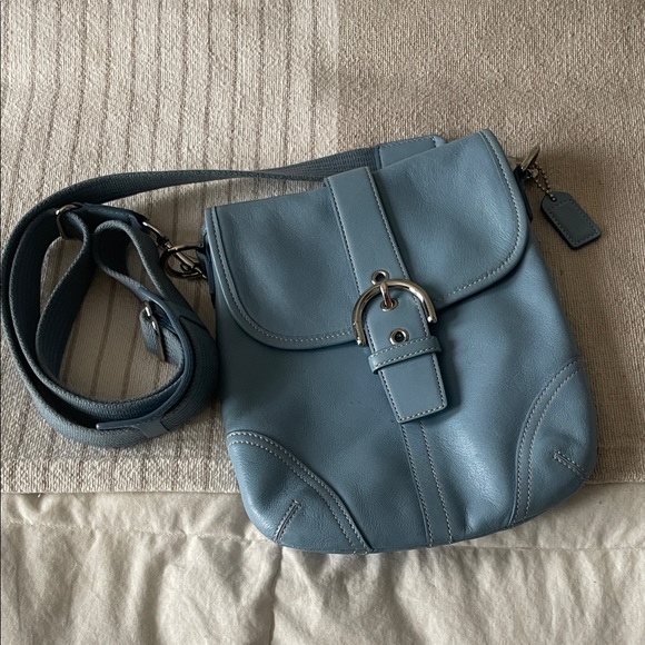 Coach Handbags - Coach Light Blue Leather Crossbody Bag